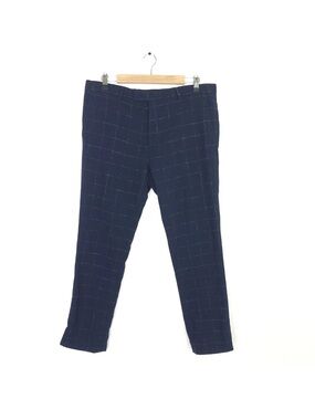 Twisted Tailor blue & white windowpane pattern wool blend Hale Trouser Pants
